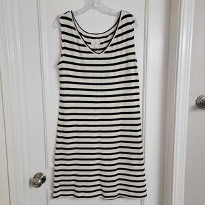 Lou & Grey Womens Ivory Black Stripe Tank Sleeveless Midi Dress V-Neck. M